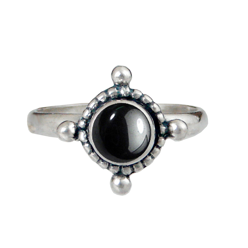 Sterling Silver Dainty Gemstone Ring With Hematite Size 6